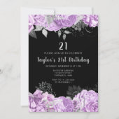 Elegant Lilac and Silver Flowers Birthday Party 招待状 (正面)