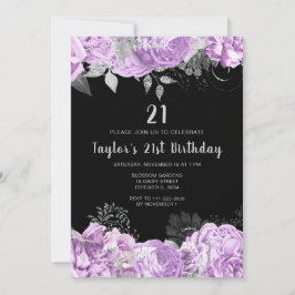 Elegant Lilac and Silver Flowers Birthday Party 招待状