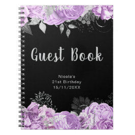 Elegant Lilac and Silver Flowers Guest Book ノートブック