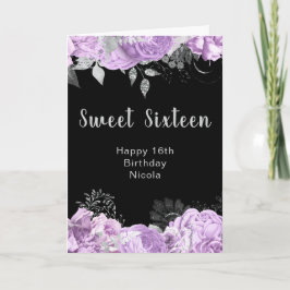 Elegant Lilac and Silver Flowers Sweet Sixteen カード
