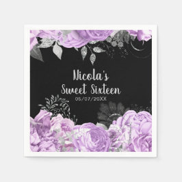 Elegant Lilac and Silver Flowers Sweet Sixteen スタンダードカクテルナプキン