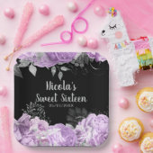 Elegant Lilac and Silver Flowers Sweet Sixteen ペーパープレート (パーティー)