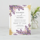 Elegant Lilac Botanical Gold Wedding 招待状 (スタンド正面)