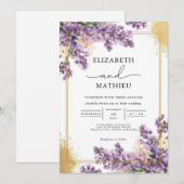 Elegant Lilac Botanical Gold Wedding 招待状 (正面/裏面)