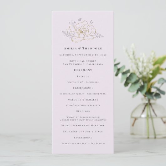 Elegant Lilac Gold Floral Wedding Program (スタンド正面)