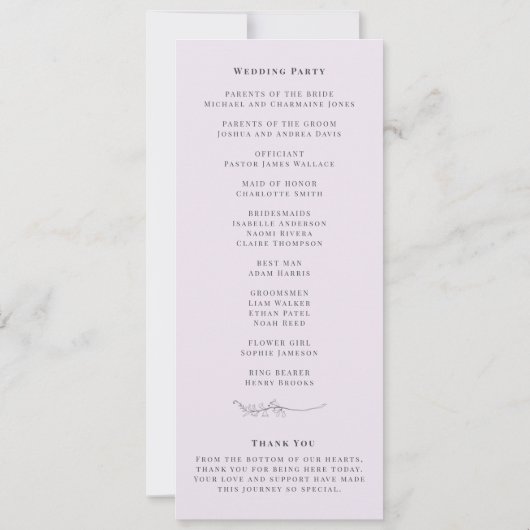 Elegant Lilac Gold Floral Wedding Program (裏面)