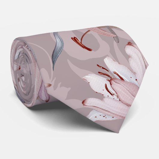Elegant Lilac Lily Floral Wedding Tie ネクタイ (ロール)