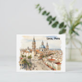 Elegant Lima Peru Watercolor Panorama View ポストカード (スタンド正面)