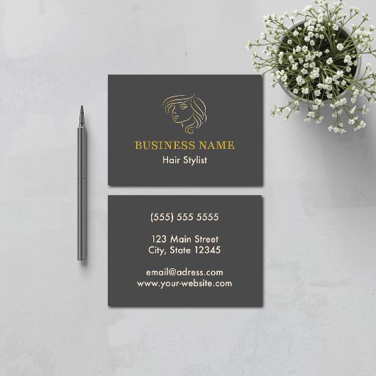 Elegant Line Art Face Hair Salon Logo 名刺
