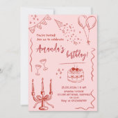 Elegant Line Art Girl’s Birthday Party- 招待状 (正面)