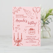 Elegant Line Art Girl’s Birthday Party- 招待状 (スタンド正面)