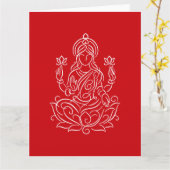 Elegant Line Art of Goddess Lakshmi on Lotus カード (黄色い花)