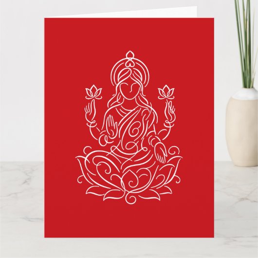 Elegant Line Art of Goddess Lakshmi on Lotus カード (正面)