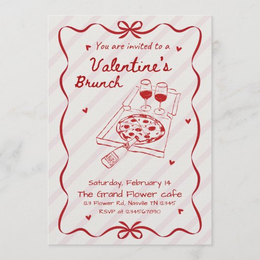 Elegant Line Art Valentine’s Brunch Party 招待状 (正面)