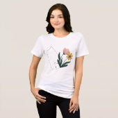 Elegant line with colorful botanical flowers トライブレンドＴシャツ (正面全面)