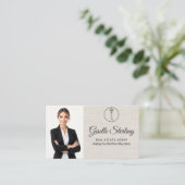 Elegant Linen Photo Real Estate Agent QR Code  名刺 (スタンド正面)