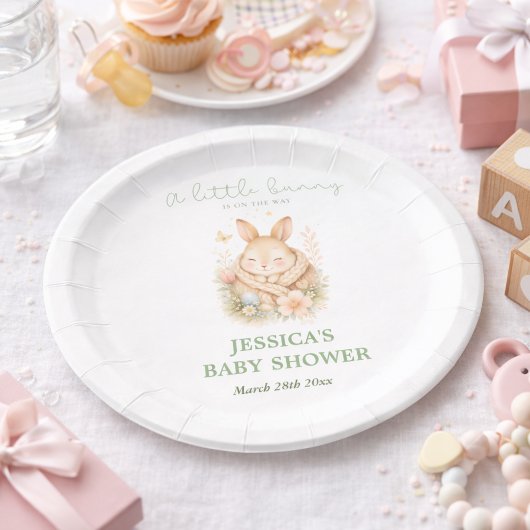 Elegant Little Bunny Neutral Baby Shower     ペーパープレート
