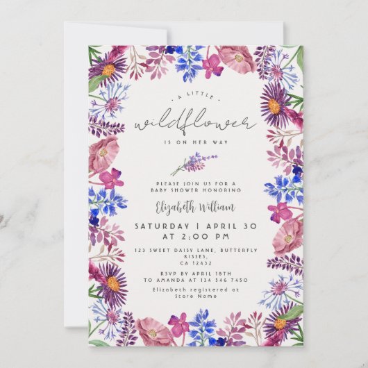 Elegant Little Wildflower Watercolor Baby Shower 招待状 (正面)