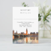 Elegant London Skyline Watercolor Wedding 出欠カード (スタンド正面)
