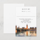 Elegant London Skyline Watercolor Wedding 出欠カード (正面/裏面)
