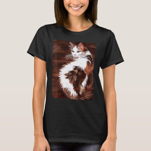 Elegant Long Haired Calico Cat Pet Portrait 1 Tシャツ (正面)