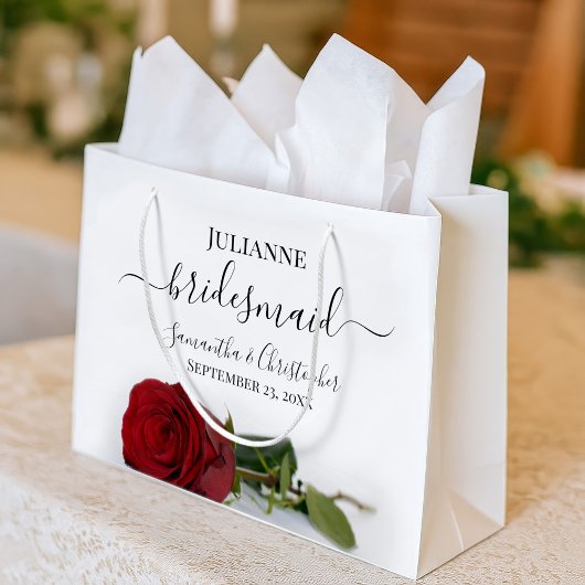 Elegant Long Stemmed Red Rose Bridesmaid Wedding ラージペーパーバッグ