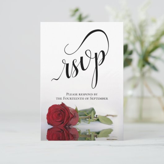 Elegant Long-Stemmed Red Rose Simple Wedding 出欠カード (スタンド正面)