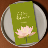 Elegant lotus flower boho avocado green QR code 名刺