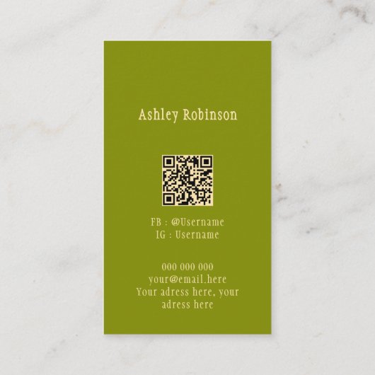 Elegant lotus flower boho avocado green QR code 名刺 (裏面)