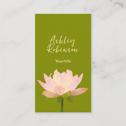 Elegant lotus flower boho avocado green QR code 名刺 (正面)