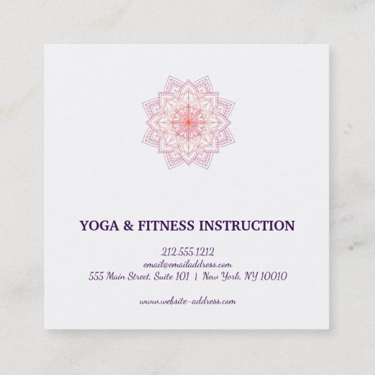 Elegant Lotus Flower Logo Yoga スクエア名刺 (裏面)