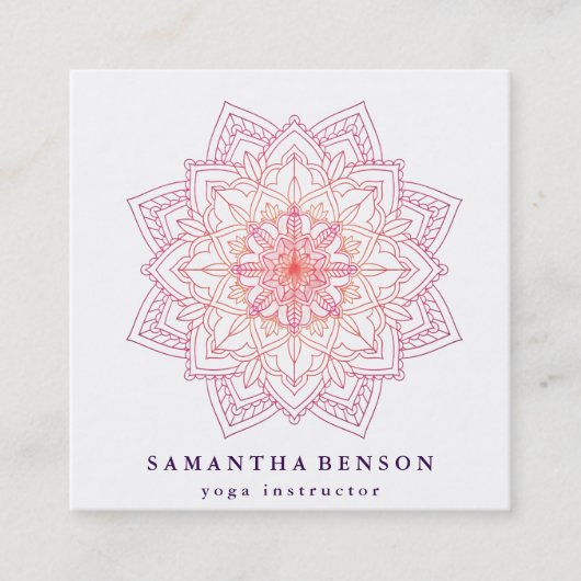 Elegant Lotus Flower Logo Yoga スクエア名刺 (正面)