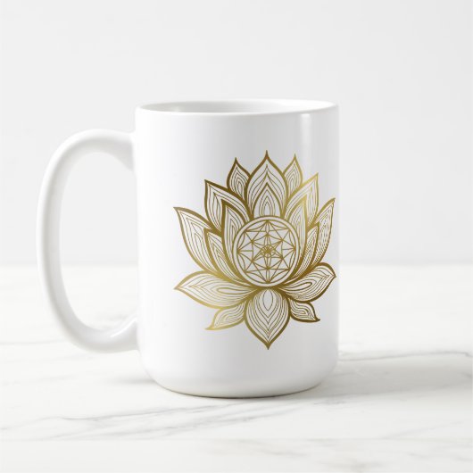 Elegant Lotus Mandala - Gold Line Art Spiritual コーヒーマグカップ (左)