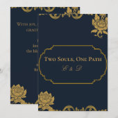 Elegant Lotus Themed Wedding Invite 招待状 (正面/裏面)