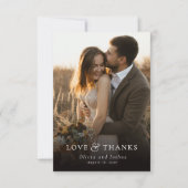 Elegant Love and Thanks Typography Photo Wedding サンキューカード (正面)