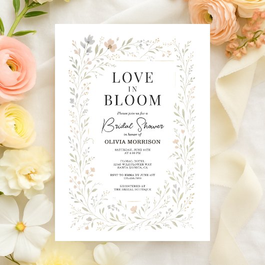 Elegant Love in Bloom Wildflower Bridal Shower 招待状