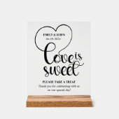 Elegant Love Is Sweet calligraphy Heart Wedding アクリルサイン (正面)