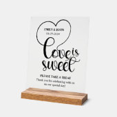 Elegant Love Is Sweet calligraphy Heart Wedding アクリルサイン (傾斜)