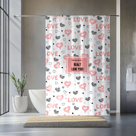 Elegant Love Lettering Heart Sketch Shower Curtain シャワーカーテン