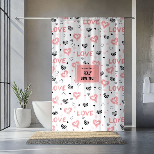Elegant Love Lettering Heart Sketch Shower Curtain シャワーカーテン