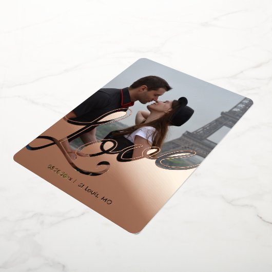 Elegant Love Script Overlay Save the Date 2 Photo 箔招待状 (回転した状態)
