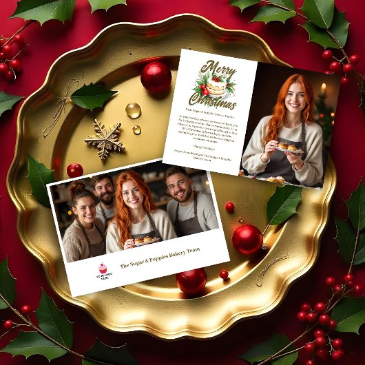 Elegant & Lovely Christmas Cake 2 Photos Business  シーズンカード