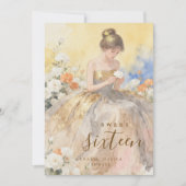 Elegant & Lovely Floral Sweet Sixteen Birthday  招待状 (正面)