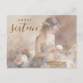 Elegant & Lovely Floral Sweet Sixteen Birthday  案内ポストカード (正面)