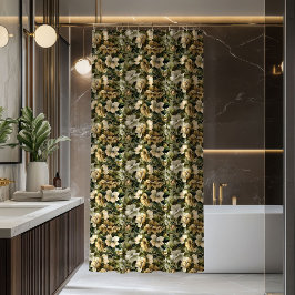 Elegant lush greenery and gold flowers curtain シャワーカーテン