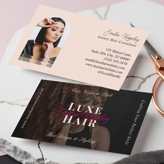 Elegant Luxe Hair Stylist Beauty Salon Black Pink 名刺