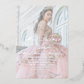 Elegant Luxe Quinceanera Photo Invitation 箔招待状 (正面)