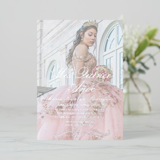 Elegant Luxe Quinceanera Photo Invitation 箔招待状 (立ち正面)