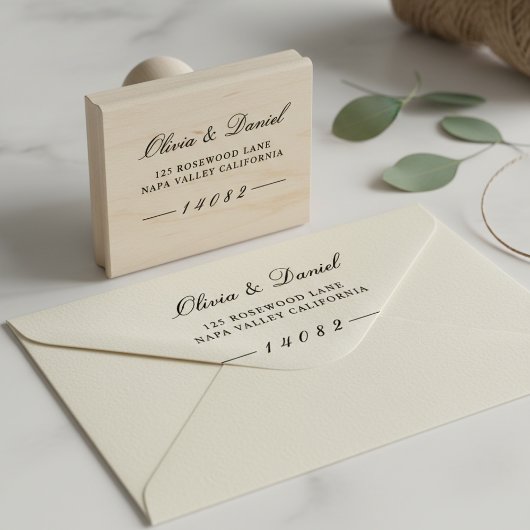 Elegant Luxe Script Custom Wedding Return Address ラバースタンプ