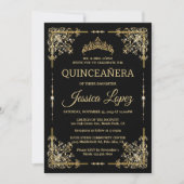 Elegant Luxurious Gold and Black Quinceanera 招待状 (正面)
